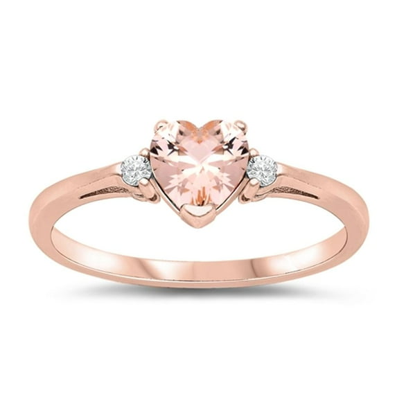 CHOOSE YOUR COLOR Rose Gold-Tone Champagne CZ Heart Ring .925 Sterling Silver Band Orange Female Size 3