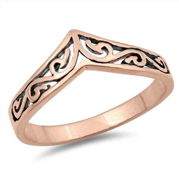 CHOOSE YOUR COLOR Rose Gold-Tone Chevron Filigree Thumb Ring .925 Sterling Silver Band Female Size 7