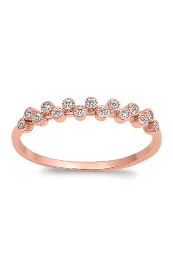 CHOOSE YOUR COLOR Rose Gold-Tone Clear CZ Bubble Fun Ring .925 Sterling Silver Band White Female Size 4