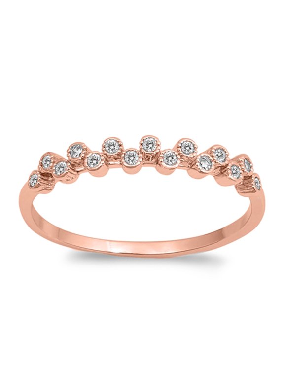 CHOOSE YOUR COLOR Rose Gold-Tone Clear CZ Bubble Fun Ring .925 Sterling Silver Band White Female Size 7