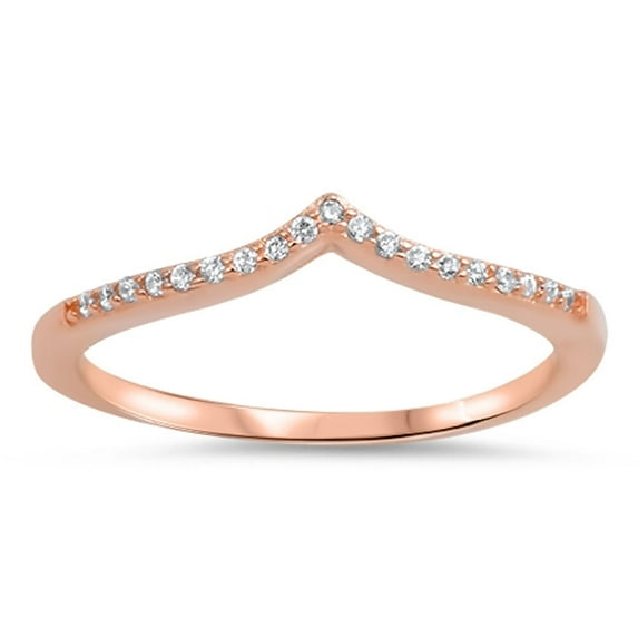 CHOOSE YOUR COLOR Rose Gold-Tone Clear CZ Chevron Ring .925 Sterling Silver Band White Female Size 9