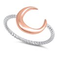 thumbnail image 1 of CHOOSE YOUR COLOR Rose Gold-Tone Crescent Moon Ring 925 Sterling Silver Rope Twist Band Female Size 6, 1 of 4