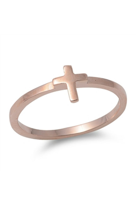 CHOOSE YOUR COLOR Rose Gold-Tone Cross Christian Ring .925 Sterling Silver Band Jewelry Female Size 6