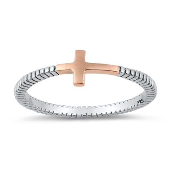 CHOOSE YOUR COLOR Rose Gold-Tone Cross Ring .925 Sterling Silver Oxidized Love Band Jewelry Female Size 10
