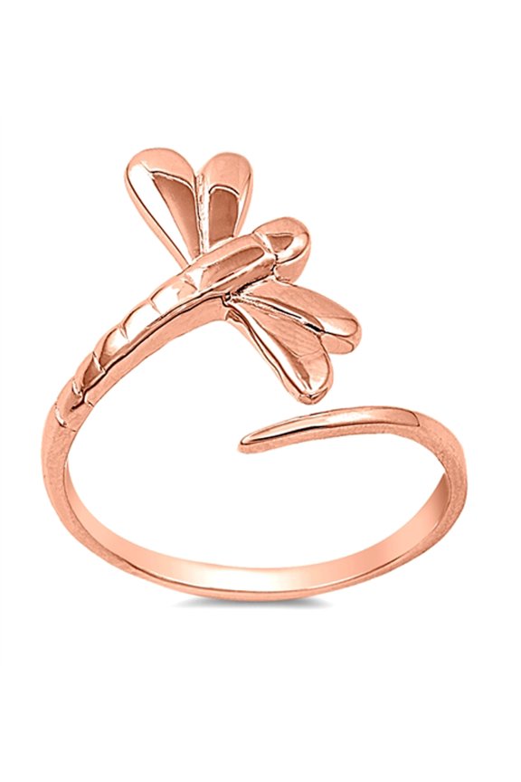 CHOOSE YOUR COLOR Rose Gold-Tone Dragonfly Animal Ring .925 Sterling Silver Band Jewelry Female Size 5
