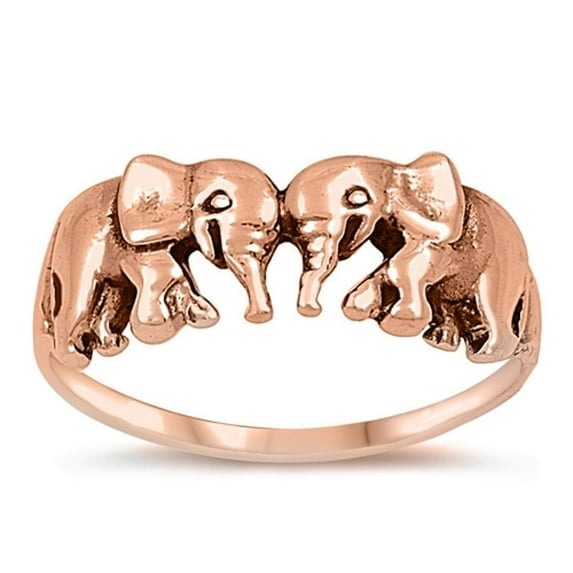 CHOOSE YOUR COLOR Rose Gold-Tone Elephant Friendship Ring .925 Sterling Silver Band Jewelry Female Size 11