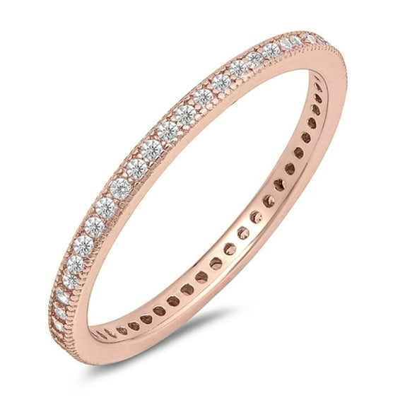 CHOOSE YOUR COLOR Rose Gold-Tone Eternity Stackable Clear CZ Ring Sterling Silver Band White Female Size 8