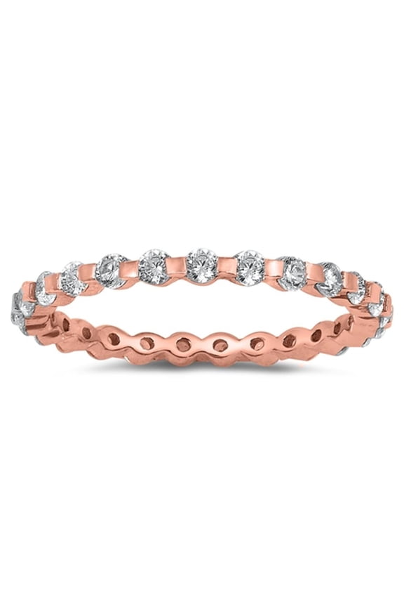 CHOOSE YOUR COLOR Rose Gold-Tone Eternity Stackable White CZ Ring Sterling Silver Band Female Size 5