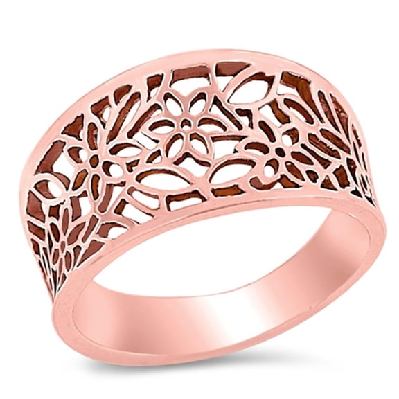 CHOOSE YOUR COLOR Rose Gold-Tone Filigree Flower Victorian Leaf Sterling Silver Ring 925 Female Size 5