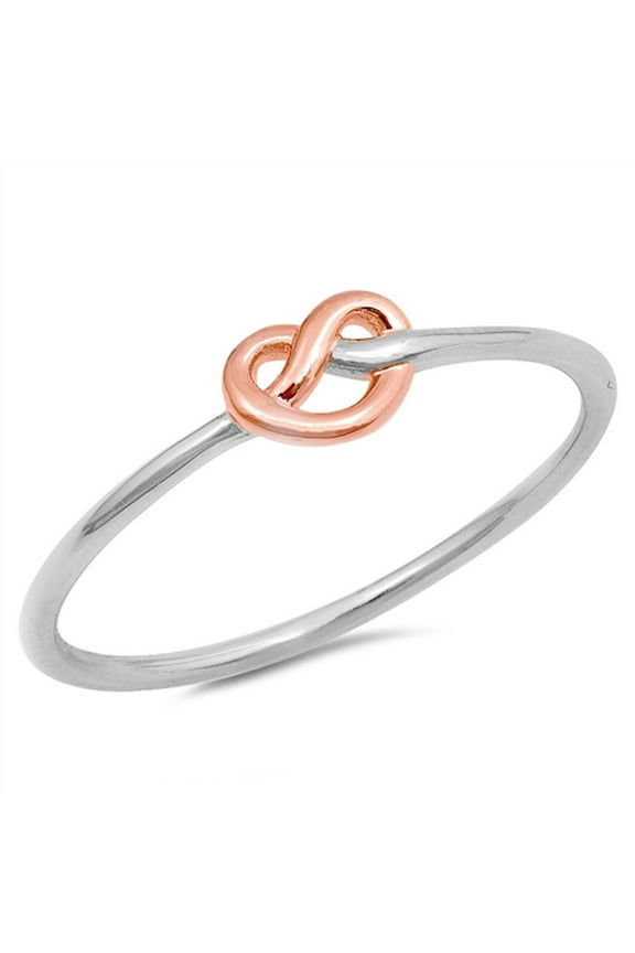 CHOOSE YOUR COLOR Rose Gold-Tone Heart Love Knot Ring .925 Sterling Silver Band Jewelry Female Size 8