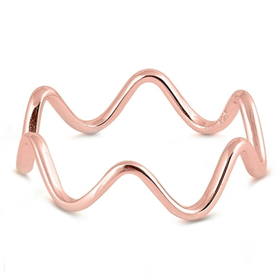 CHOOSE YOUR COLOR Rose Gold-Tone High Polished Wave Ring .925 Sterling Silver Band Jewelry Female Size 9