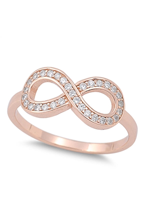 CHOOSE YOUR COLOR Rose Gold-Tone Infinity Clear CZ Ring .925 Sterling Silver White Female Size 7