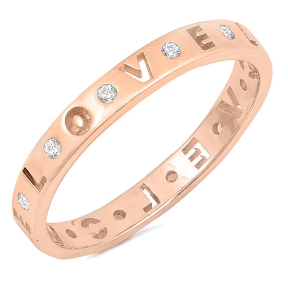 CHOOSE YOUR COLOR Rose Gold-Tone Love Word White CZ Ring .925 Sterling Silver Band Female Size 7