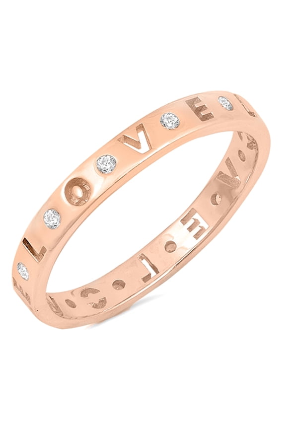 CHOOSE YOUR COLOR Rose Gold-Tone Love Word White CZ Ring .925 Sterling Silver Band Female Size 9