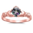 thumbnail image 1 of CHOOSE YOUR COLOR Rose Gold-Tone Multi-color CZ Heart Claddagh Sterling Silver Ring Black Female Size 12, 1 of 4