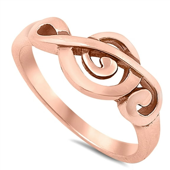 CHOOSE YOUR COLOR Rose Gold-Tone Music Note Clef Note Ring 925 Sterling Silver Band Jewelry Female Size 5