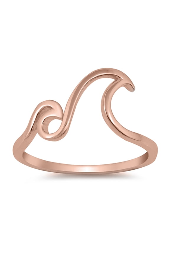 CHOOSE YOUR COLOR Rose Gold-Tone Ocean Wave Knot Promise Ring .925 Sterling Silver Band Female Size 7