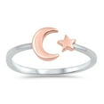 thumbnail image 1 of CHOOSE YOUR COLOR Rose Gold-Tone Open Sterling Silver Ring Moon Star 925 Jewelry Female Male Size 8, 1 of 4