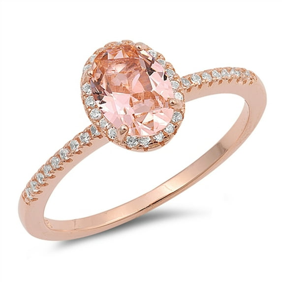CHOOSE YOUR COLOR Rose Gold-Tone Oval Champagne CZ Ring .925 Sterling Silver Band Orange Female Size 10