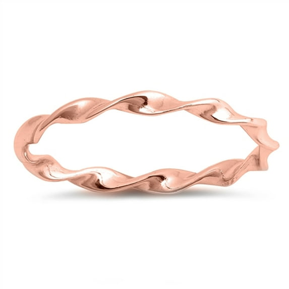 CHOOSE YOUR COLOR Rose Gold-Tone Stackable Twisting Rope Ring .925 Sterling Silver Band Female Size 3