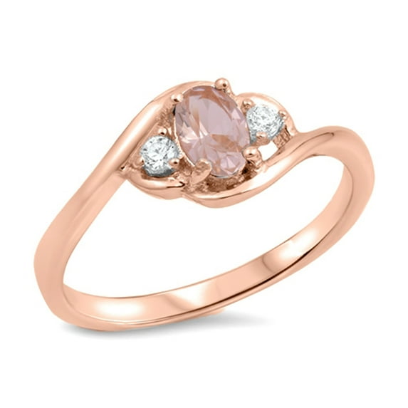 CHOOSE YOUR COLOR Rose Gold-Tone Traditional Pink CZ Sterling Silver Ring 925 Female Size 5
