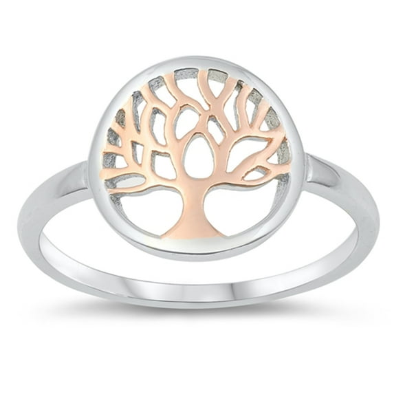 CHOOSE YOUR COLOR Rose Gold-Tone Tree of Life Cutout Ring .925 Sterling Silver Jewelry Female Size 10