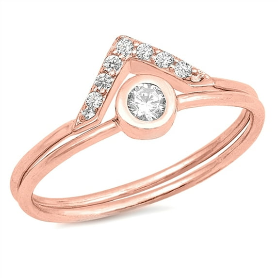CHOOSE YOUR COLOR Rose Gold-Tone Triangle Clear CZ Ring Set .925 Sterling Silver Band White Female Size 7