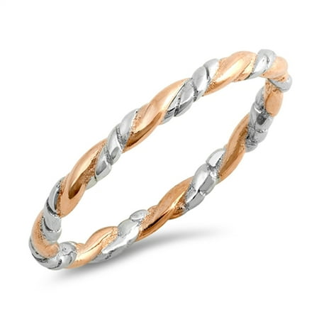 CHOOSE YOUR COLOR Rose Gold-Tone Twisted Rope Stacking Sterling Silver Ring 925 Jewelry Female Size 12 price history and forecast - Sac Silver