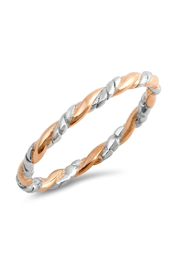 CHOOSE YOUR COLOR Rose Gold-Tone Twisted Rope Stacking Sterling Silver Ring 925 Jewelry Female Size 8
