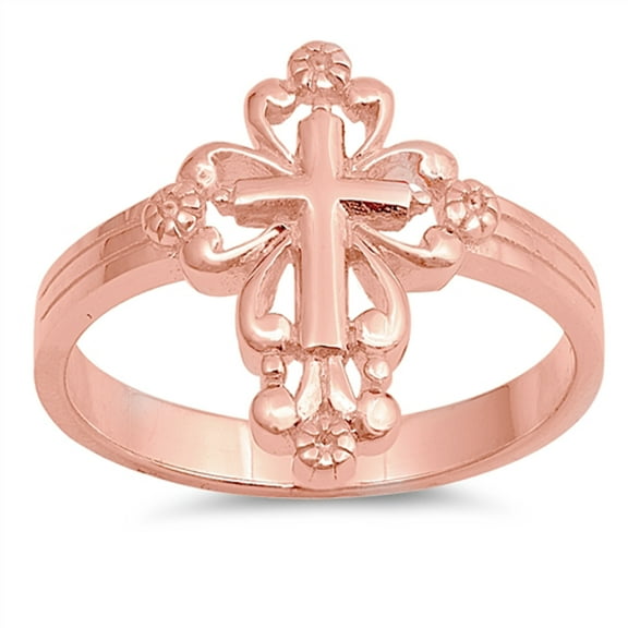 CHOOSE YOUR COLOR Rose Gold-Tone Victorian Style Cross Ring .925 Sterling Silver Band Jewelry Female Size 5