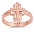 thumbnail image 1 of CHOOSE YOUR COLOR Rose Gold-Tone Victorian Style Cross Ring .925 Sterling Silver Band Jewelry Female Size 8, 1 of 4