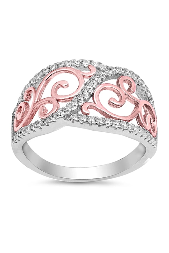 CHOOSE YOUR COLOR Rose Gold-Tone Victorian Style White CZ Ring 925 Sterling Silver Band Female Size 5