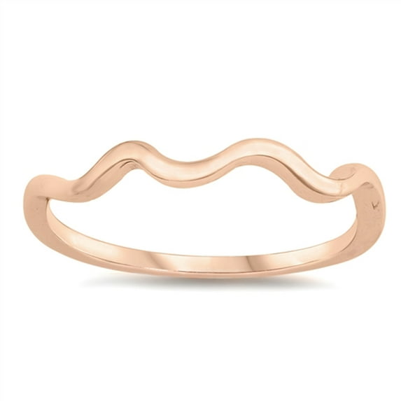 CHOOSE YOUR COLOR Rose Gold-Tone Wave Delicate Stacking Ring .925 Sterling Silver Band Female Size 8