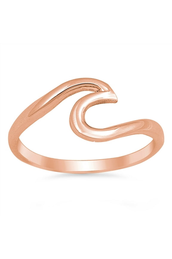 CHOOSE YOUR COLOR Rose Gold-Tone Wave Statement Ring .925 Sterling Silver Band Jewelry Female Size 7
