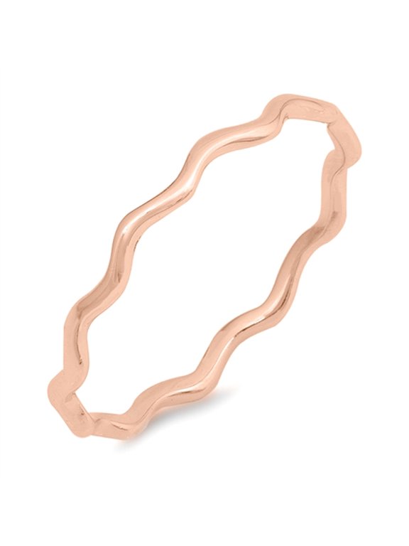 CHOOSE YOUR COLOR Rose Gold-Tone Wave Zig Zag Stackable Thin Ring Sterling Silver Band 925 Female Size 8