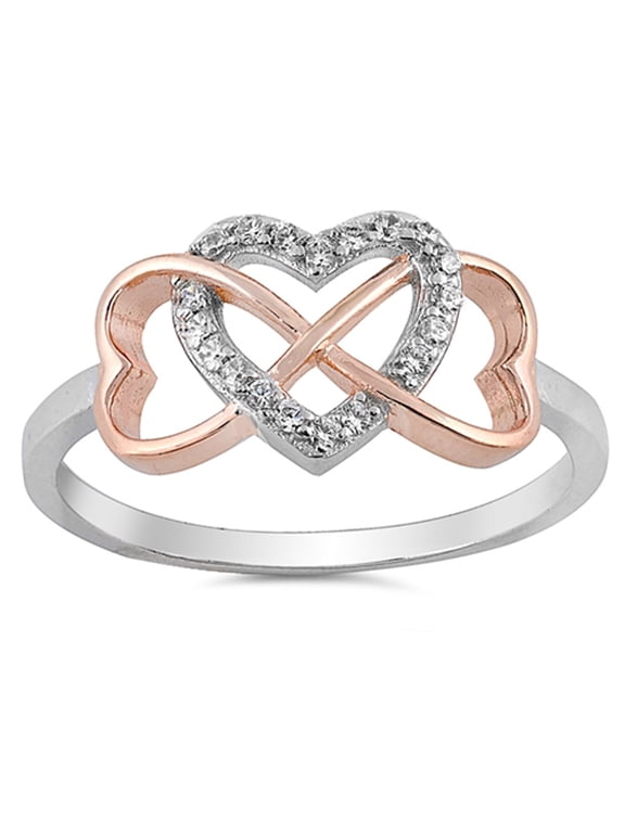 CHOOSE YOUR COLOR Rose Gold-Tone White CZ Heart Infinity Ring .925 Sterling Silver Female Size 7