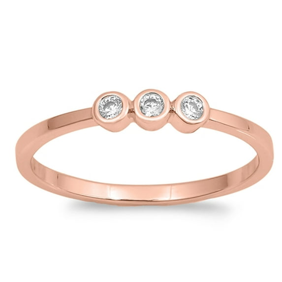 CHOOSE YOUR COLOR Rose Gold-Tone White CZ Ring .925 Sterling Silver Band Jewelry Female Size 7
