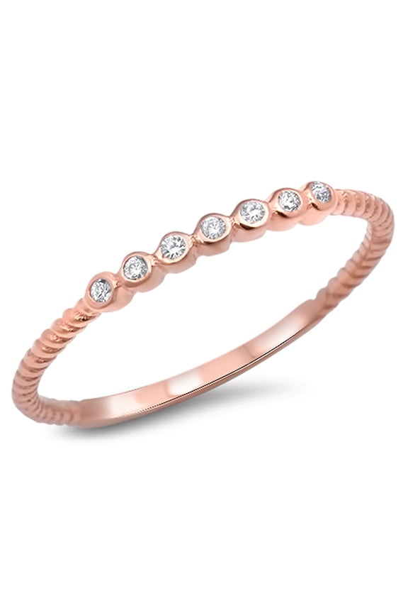 CHOOSE YOUR COLOR Rose Gold-Tone White CZ Wedding Ring .925 Sterling Silver Thin Band Female Size 3