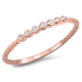 thumbnail image 1 of CHOOSE YOUR COLOR Rose Gold-Tone White CZ Wedding Ring .925 Sterling Silver Thin Band Female Size 6, 1 of 4