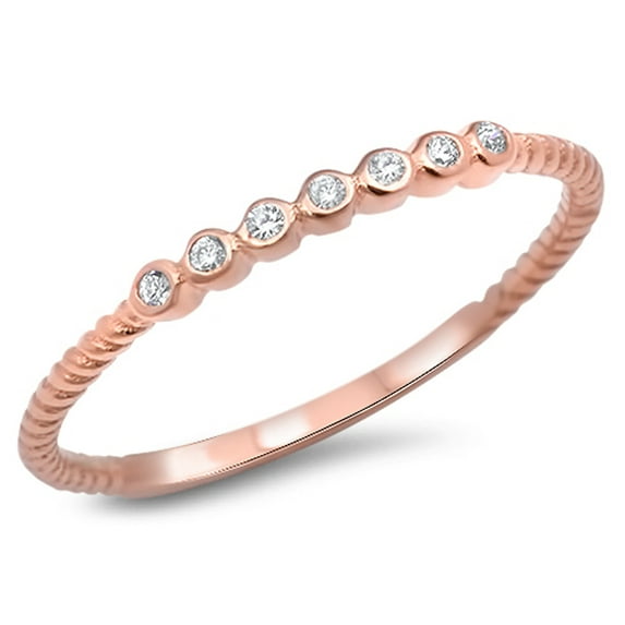 CHOOSE YOUR COLOR Rose Gold-Tone White CZ Wedding Ring .925 Sterling Silver Thin Band Female Size 6