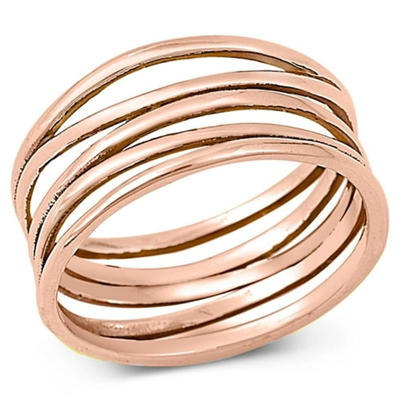 CHOOSE YOUR COLOR Rose Gold-Tone Wide Knot Bar Line Ring .925 Sterling Silver Band Jewelry Female Size 8