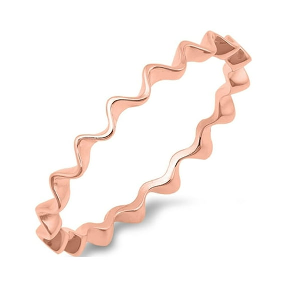 CHOOSE YOUR COLOR Rose-Tone Wave Ring .925 Sterling Silver Band Jewelry Female Male Unisex Size 2