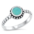 thumbnail image 1 of CHOOSE YOUR COLOR Round Bali Boho Simulated Turquoise Ring .925 Sterling Silver Band Blue CZ Female Size 9, 1 of 4