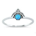thumbnail image 1 of CHOOSE YOUR COLOR Round Blue Simulated Opal Bali Ring .925 Sterling Silver Band CZ Female Size 9, 1 of 4
