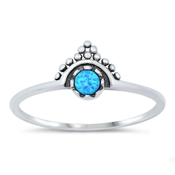 CHOOSE YOUR COLOR Round Blue Simulated Opal Bali Ring .925 Sterling Silver Band CZ Female Size 9