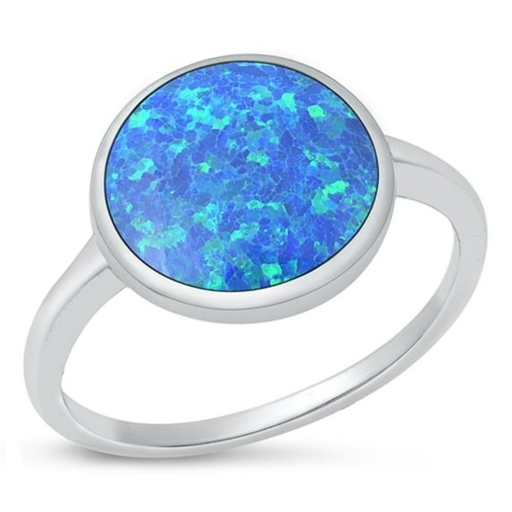 CHOOSE YOUR COLOR Round Blue Simulated Opal Cocktail Ring 925 Sterling Silver Band CZ Female Size 7