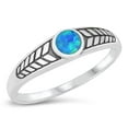 thumbnail image 1 of CHOOSE YOUR COLOR Round Blue Simulated Opal Etched Ring .925 Sterling Silver Band CZ Female Size 10, 1 of 4