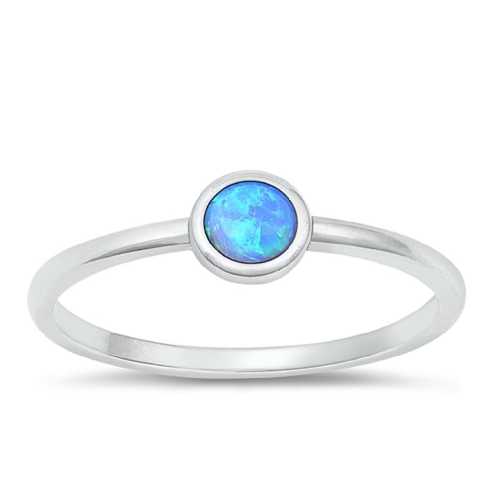 Sterling Silver Blue Simulated Opal Thumb Ring - .925 Silver Wedding Band Style, Size 8 - View #9