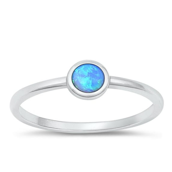 CHOOSE YOUR COLOR Round Blue Simulated Opal Ring .925 Sterling Silver Band CZ Female Size 2