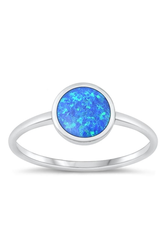 CHOOSE YOUR COLOR Round Blue Simulated Opal Ring 925 Sterling Silver Band CZ Female Size 5